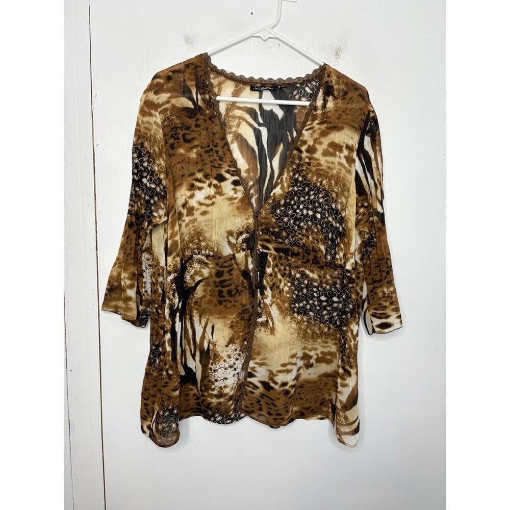Notations Top Womens 1X Babydoll Button Front V Neck Sheer Edgy Grunge Witchy
